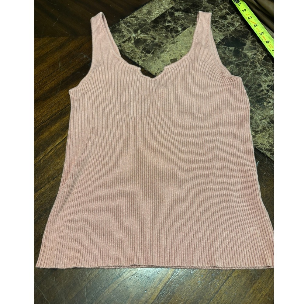 Pink Lily Ribbed Knit Tank Top Notch V-Neck Sleeveless Dusty Rose Pink Small